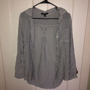 grey and white striped button up